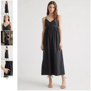 NWT Quince 100% Organic Cotton Sleeveless Black Cami Maxi Dress with Pockets